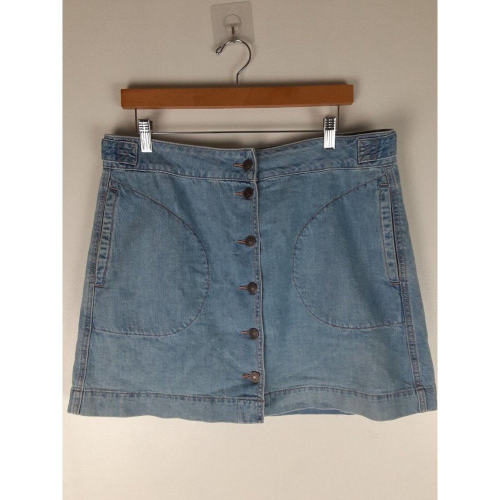 American Eagle Women's Super Hi Rise A Line Denim Mini Skirt Light Wash Blue 14
